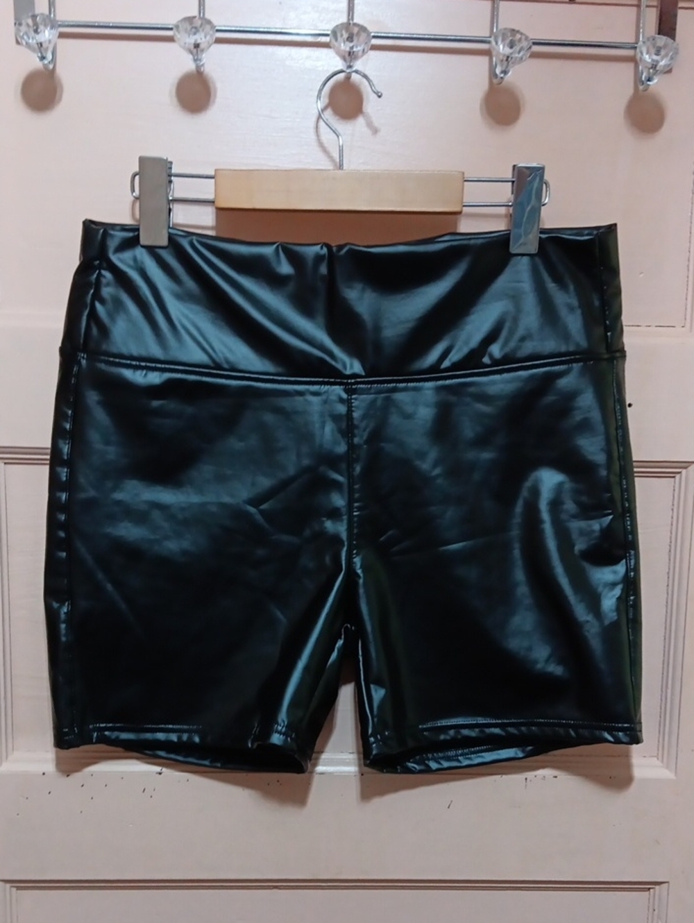 High-Waist Black Faux Leather Women’s Bike Shorts
